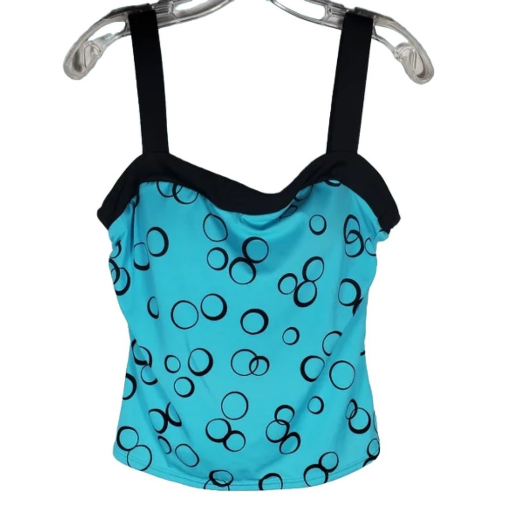 Miraclesuit tankini top blue black circle pattern modest wireless Summer Beach
